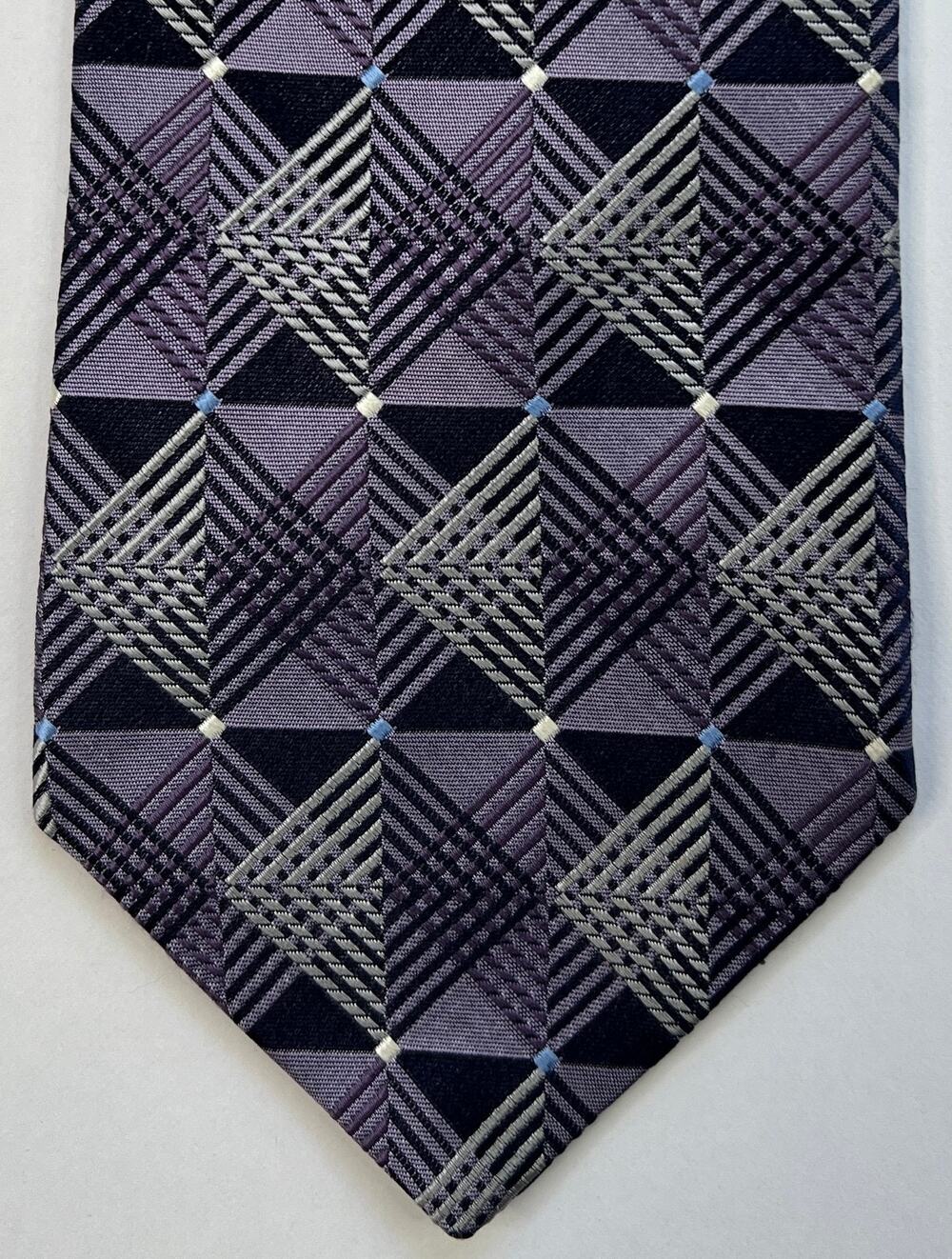 Murano Purple Geometric Plaid Silk Tie USA Made Classic Width Necktie